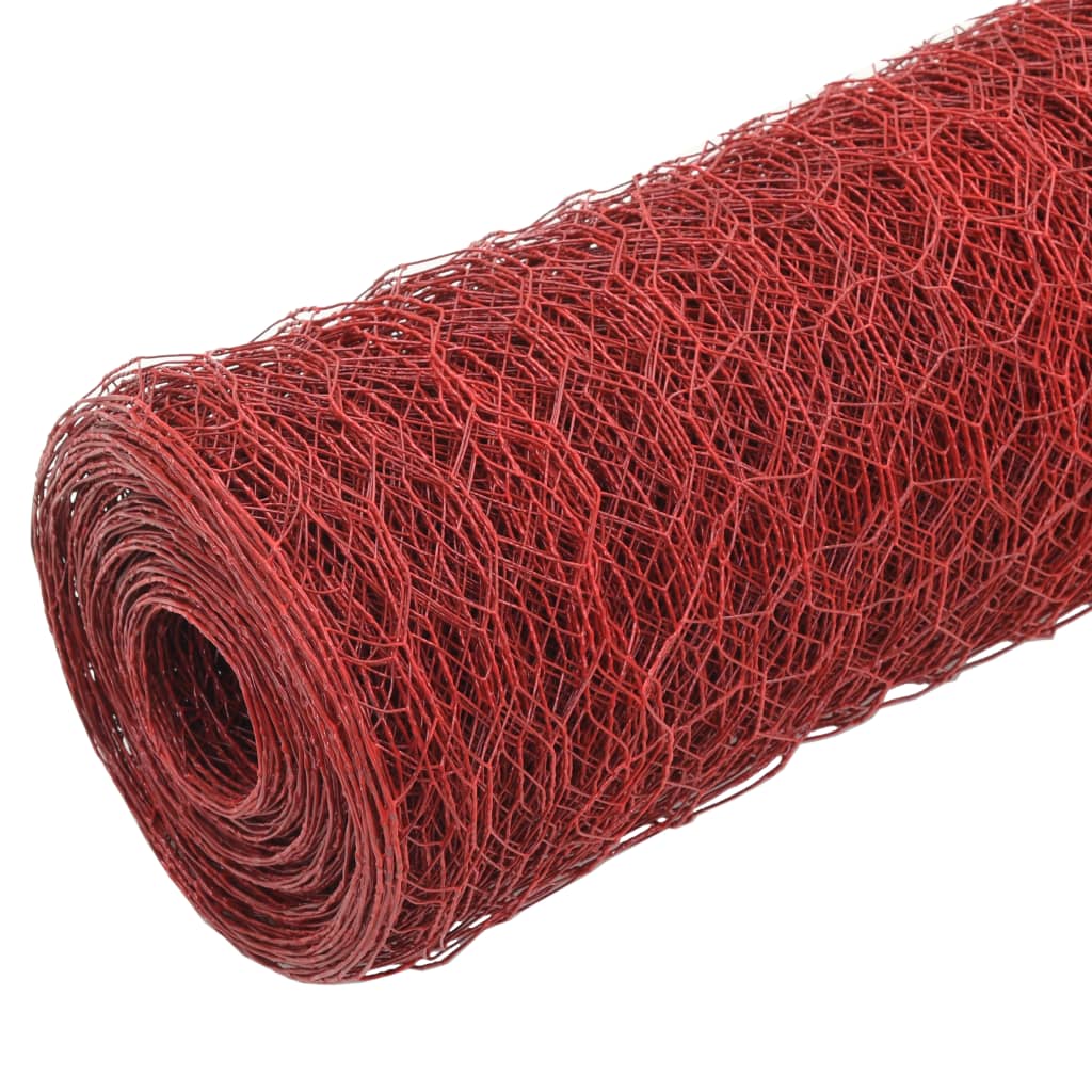 vidaXL Chicken Wire Fence Steel with PVC Coating 25x0.75 m Red