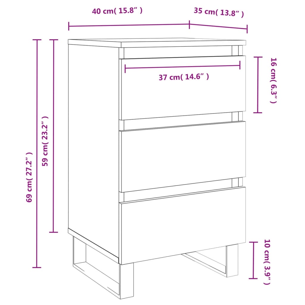 vidaXL Bedside Cabinet Grey Sonoma 40x35x69 cm Engineered Wood
