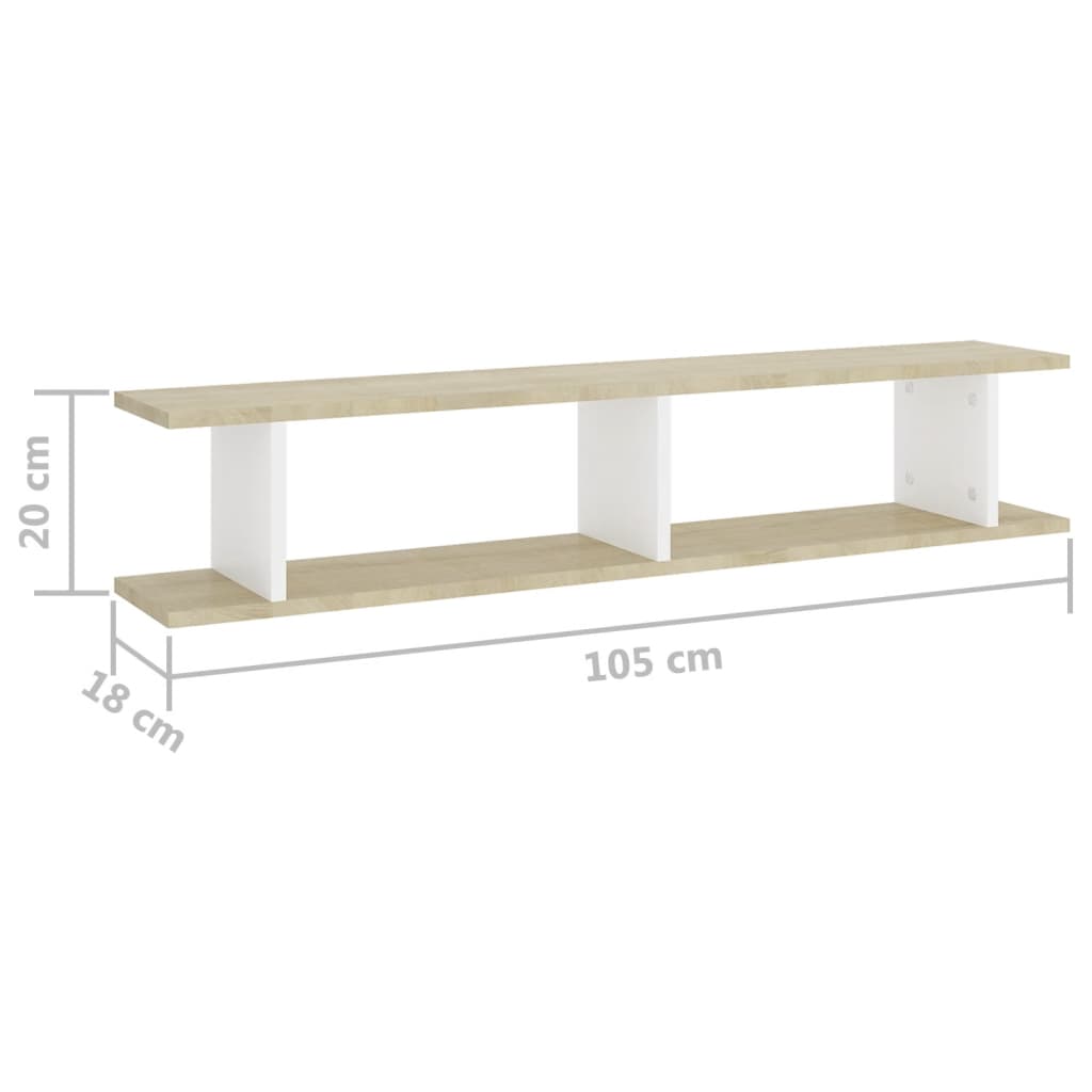 vidaXL Wall Shelf 2 pcs White and Sonoma Oak 105x18x20 cm Engineered Wood