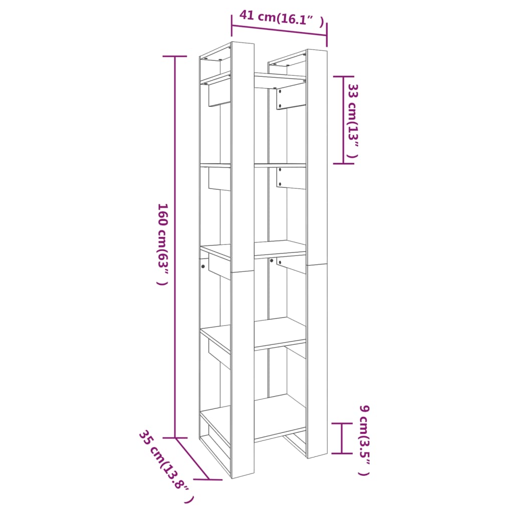 vidaXL Book Cabinet/Room Divider Grey 41x35x160 cm Solid Wood Pine