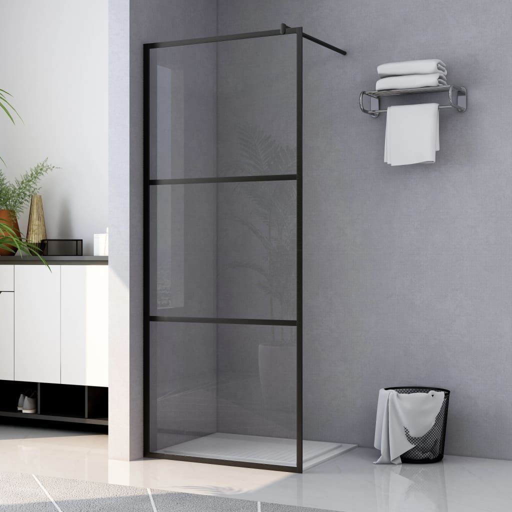 vidaXL Walk-in Shower Wall with Clear ESG Glass Black 90x195 cm