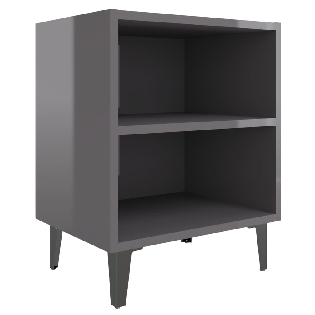 vidaXL Bed Cabinets with Metal Legs 2 pcs High Gloss Grey 40x30x50 cm