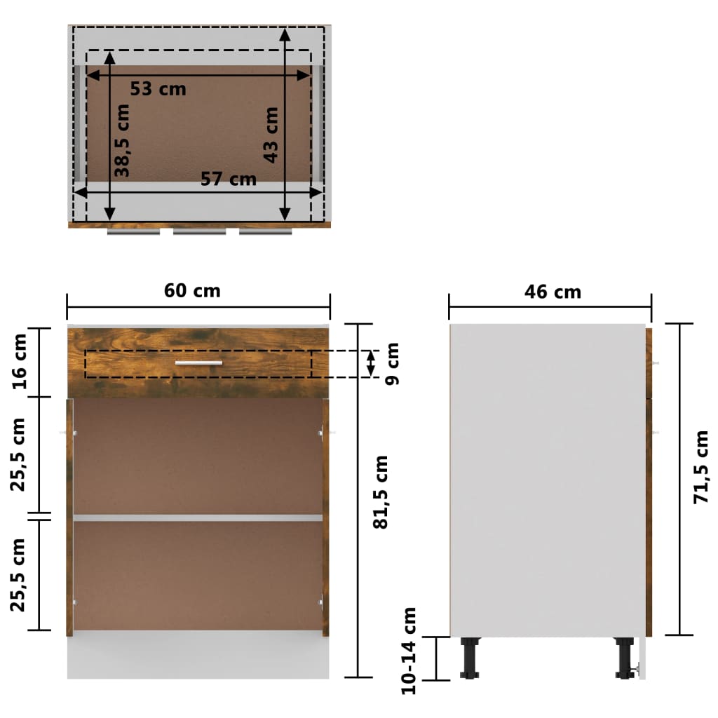 vidaXL Drawer Bottom Cabinet Smoked Oak 60x46x81.5 cm Engineered Wood