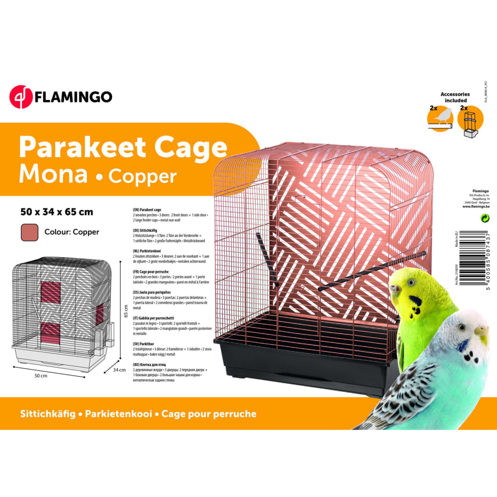 FLAMINGO Budgie Cage Mona 50x34x65 cm Copper