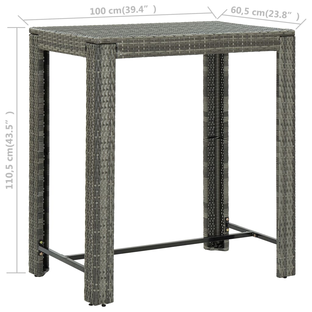 vidaXL Garden Bar Table Grey 100x60.5x110.5 cm Poly Rattan