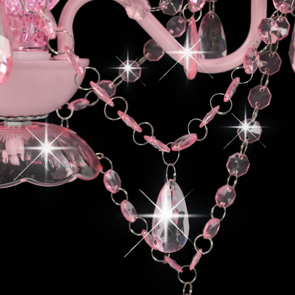vidaXL Chandelier with Beads Pink Round 3 x E14