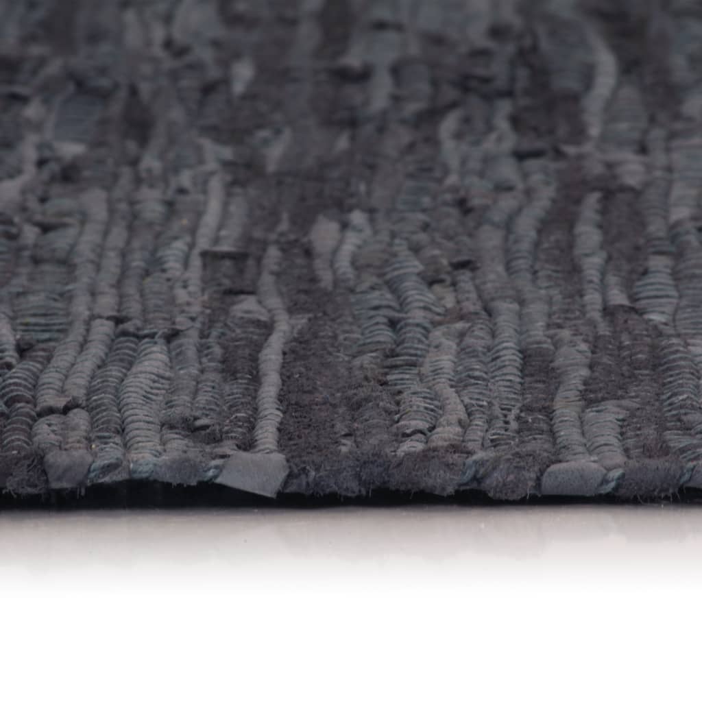 vidaXL Hand-woven Chindi Rug Leather 120x170 cm Grey
