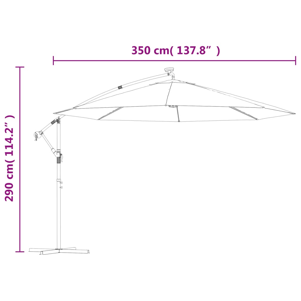 vidaXL Cantilever Umbrella with LED Lights Black 350 cm