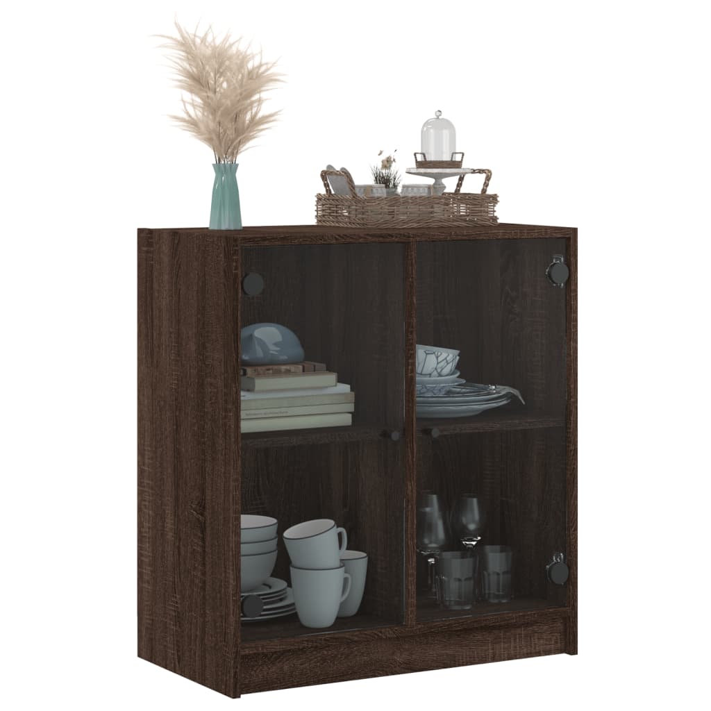 vidaXL Side Cabinet with Glass Doors Brown Oak 68x37x75.5 cm