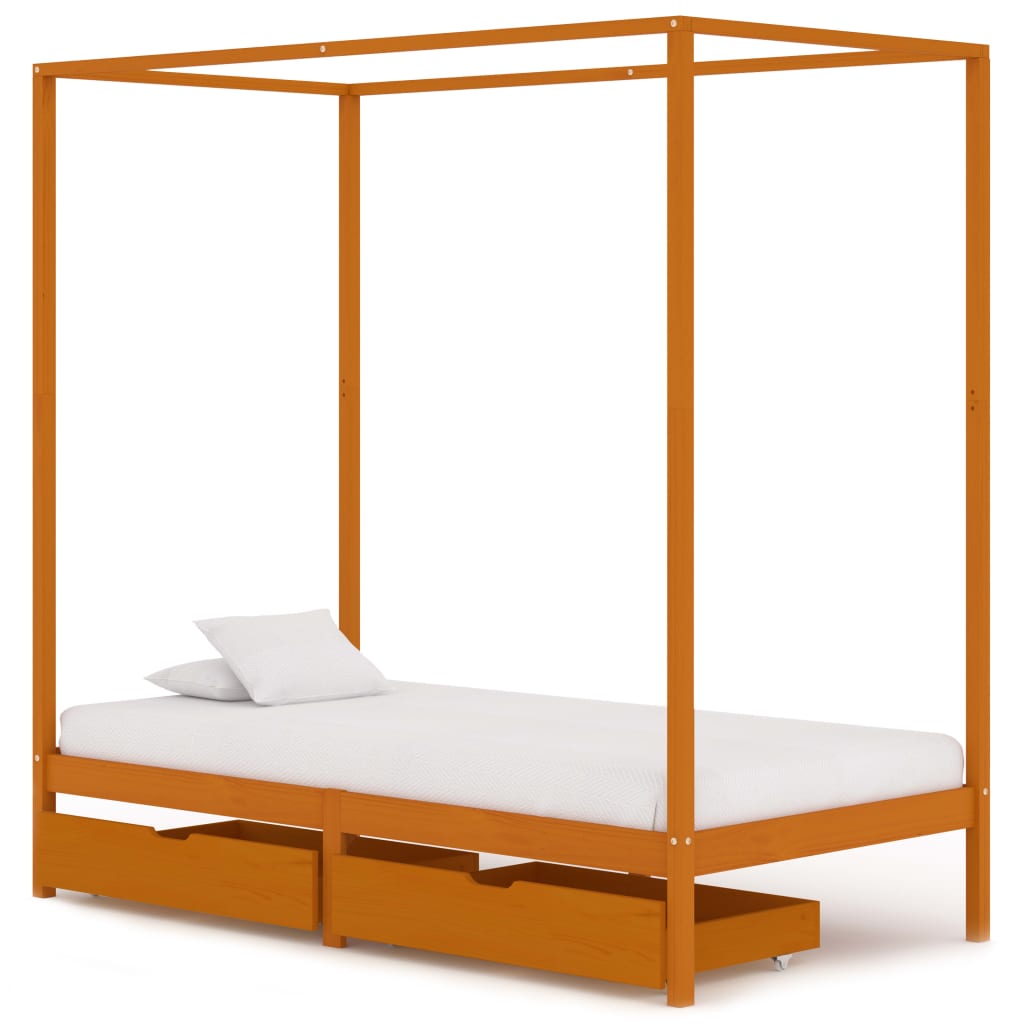vidaXL Canopy Bed Frame with 2 Drawers Solid Pine Wood 100x200 cm