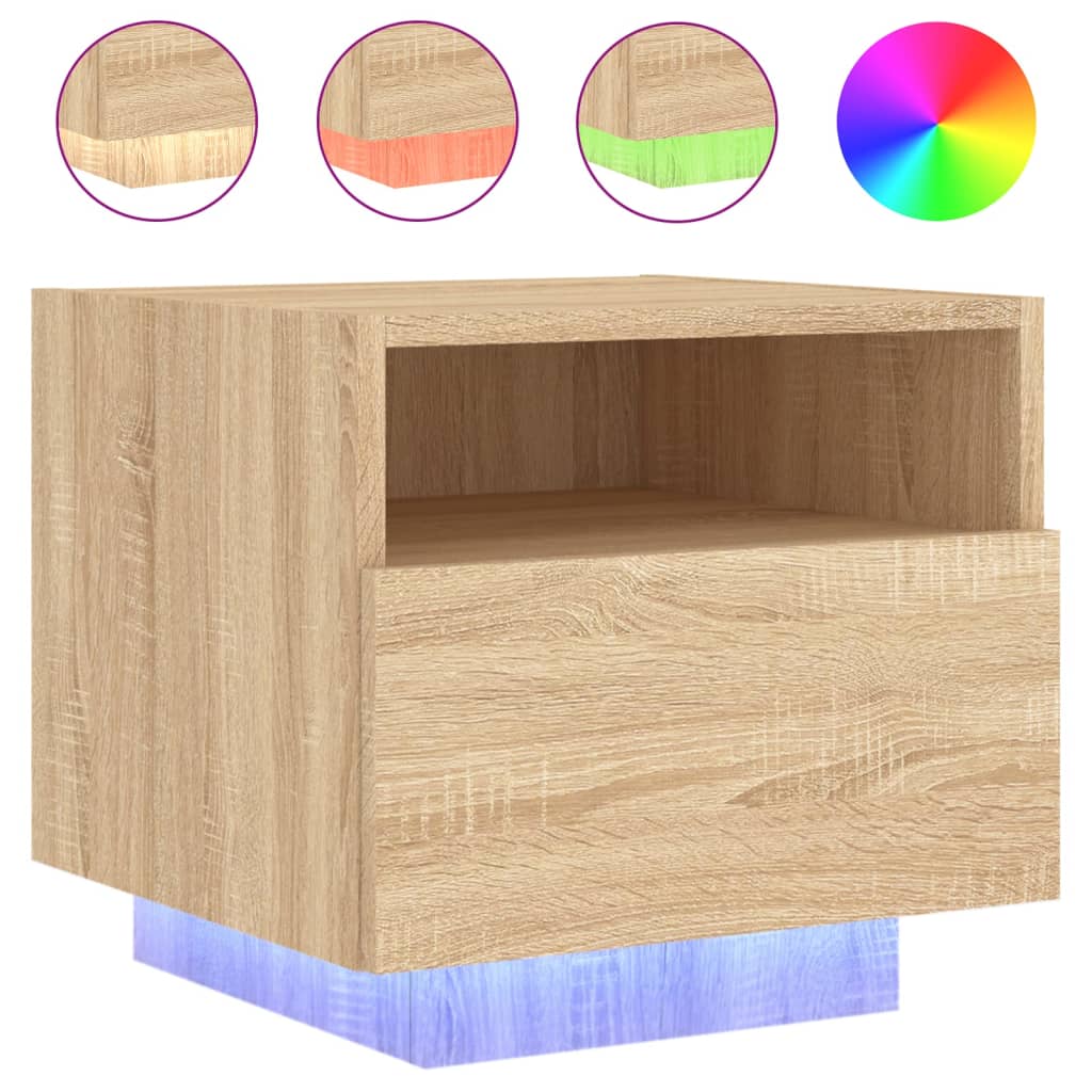 vidaXL Bedside Cabinet with LED Lights Sonoma Oak 40x39x37 cm