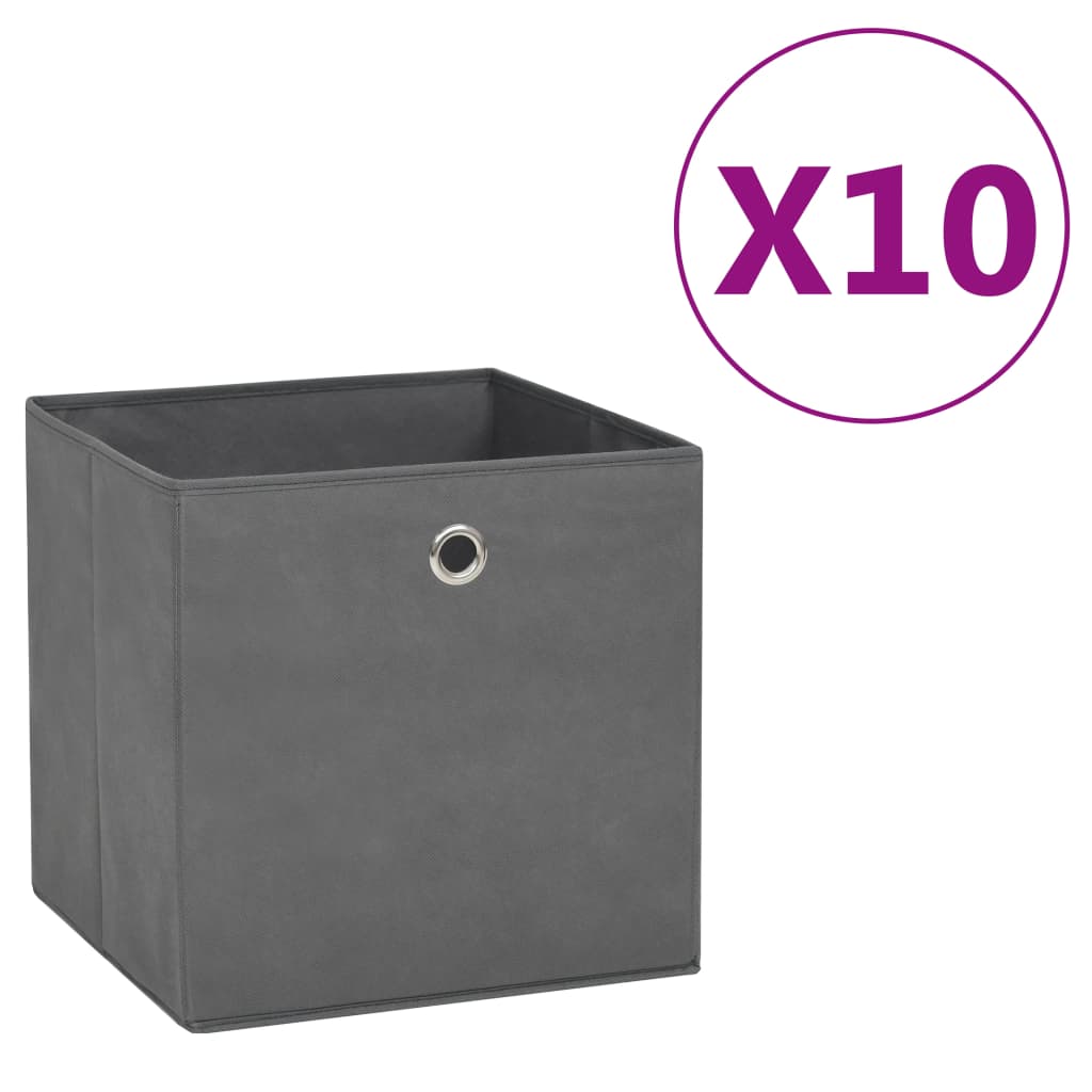 vidaXL Storage Boxes 10 pcs Non-woven Fabric 28x28x28 cm Grey