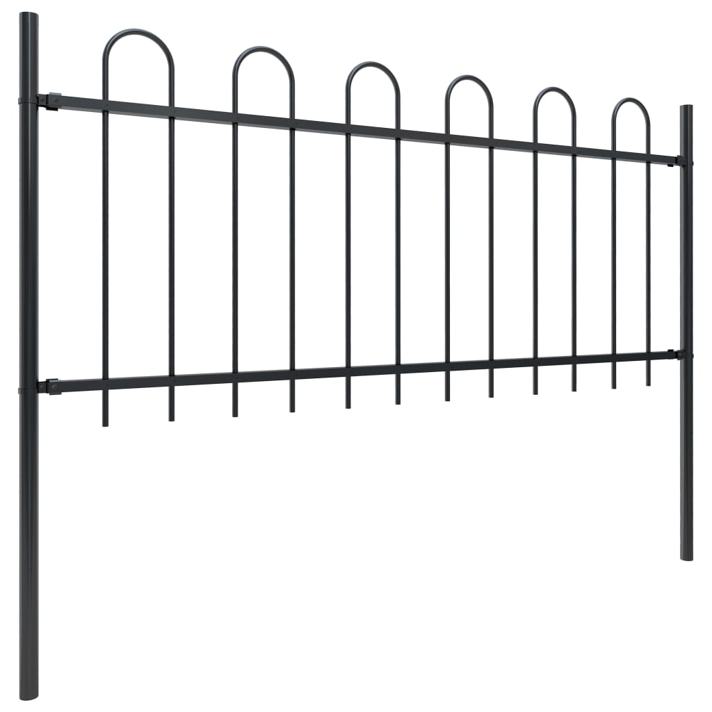vidaXL Garden Fence with Hoop Top Steel 11.9x0.8 m Black