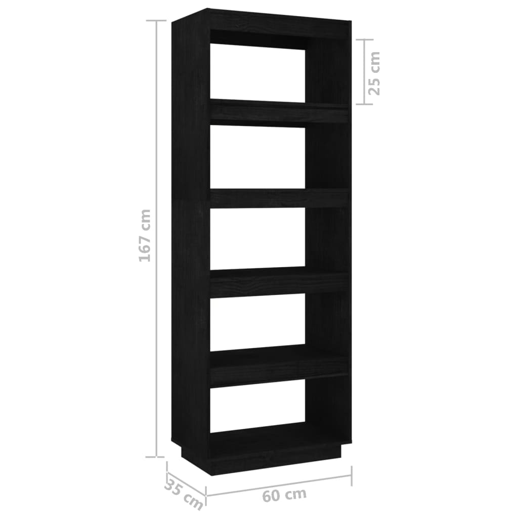 vidaXL Book Cabinet/Room Divider Black 60x35x167 cm Solid Pinewood