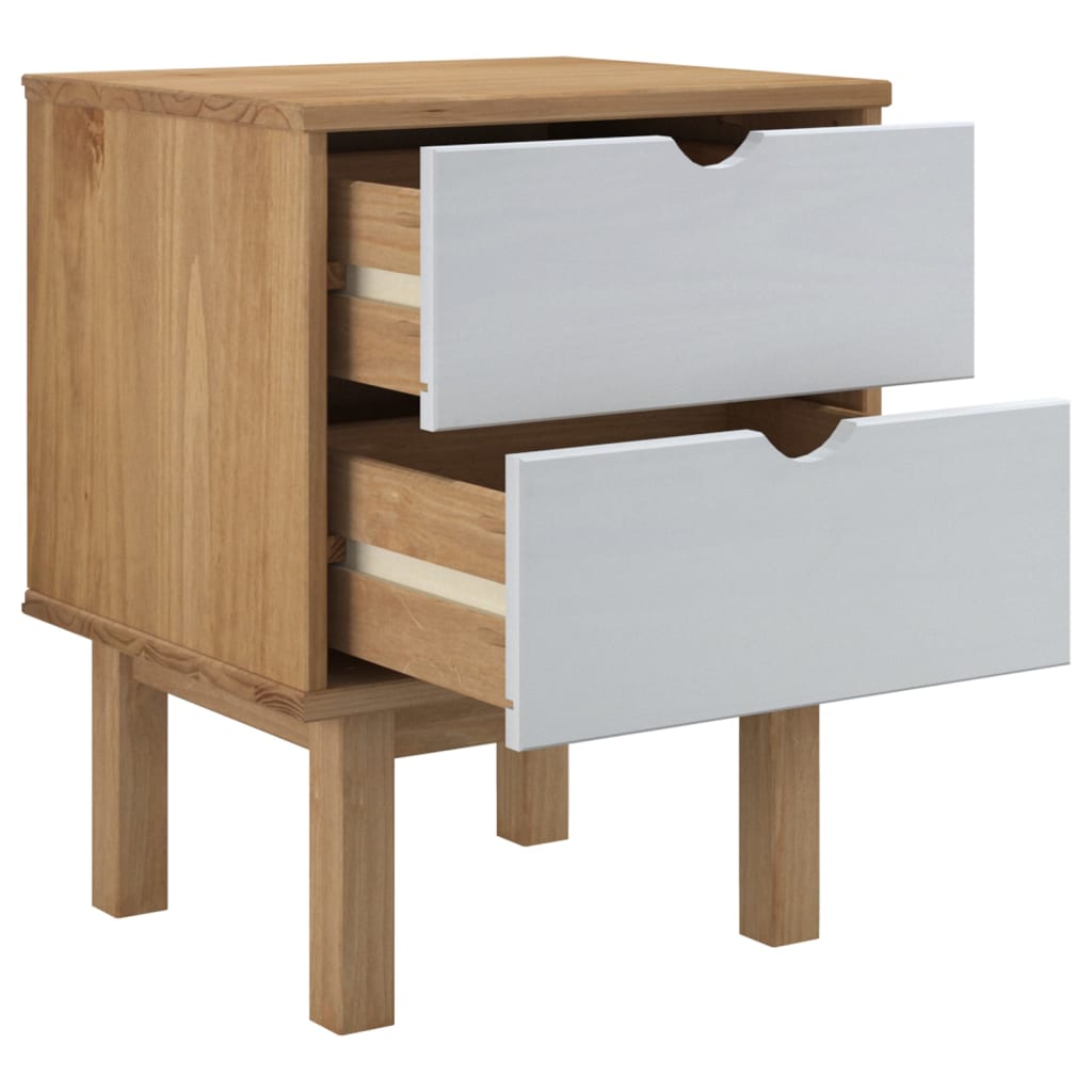 vidaXL Bedside Cabinet OTTA Brown&White 46x39.5x57cm Solid Wood Pine
