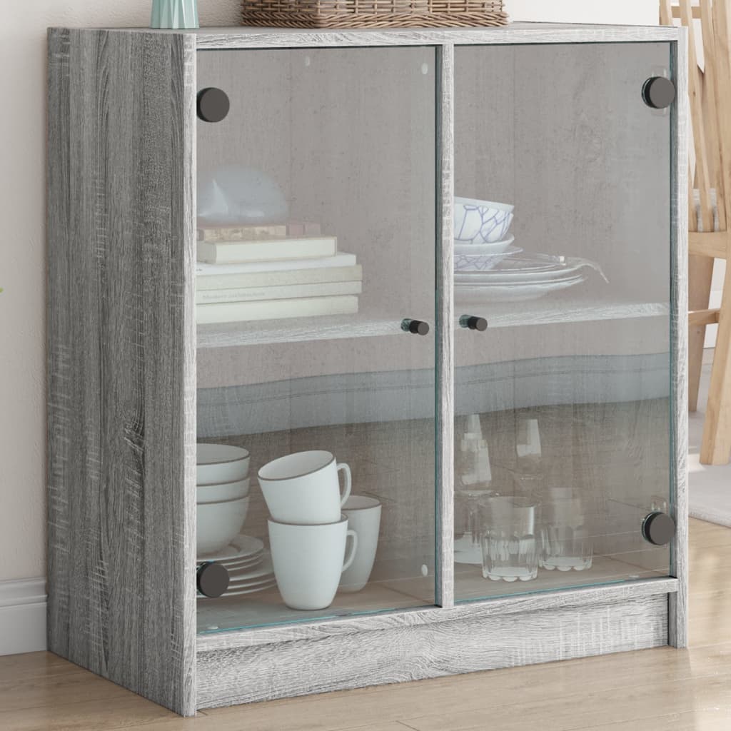 vidaXL Side Cabinet with Glass Doors Grey Sonoma 68x37x75.5 cm