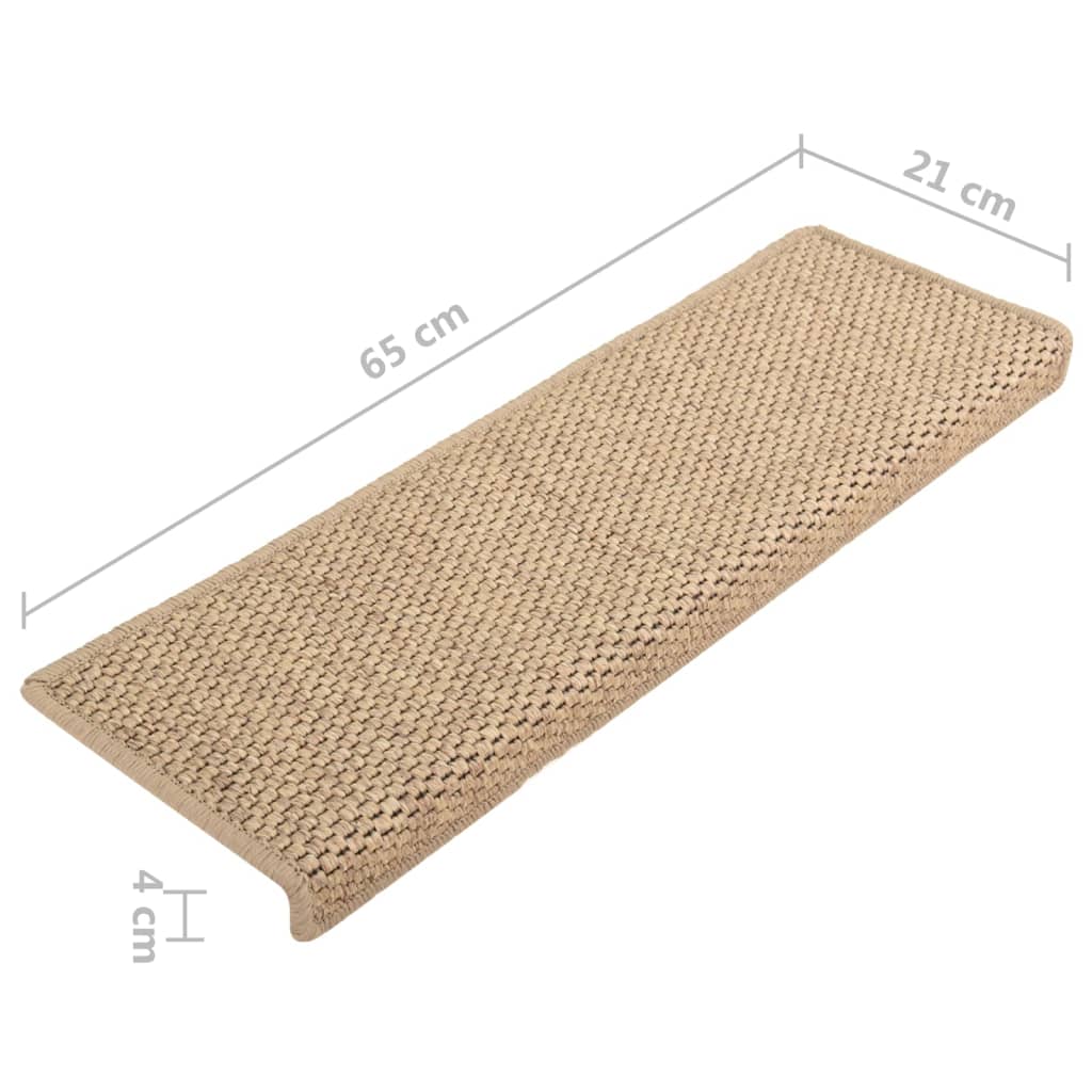 vidaXL Stair Mats Self-adhesive Sisal-Look 15 pcs 65x21x4 cm Sand