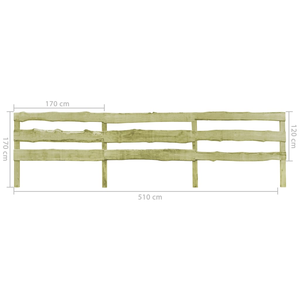 vidaXL 4 pcs 3-Rail Garden Fences Impregnated Pinewood 510x120 cm