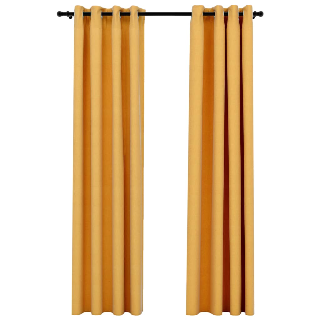 vidaXL Linen-Look Blackout Curtains with Grommets 2pcs Yellow 140x245cm