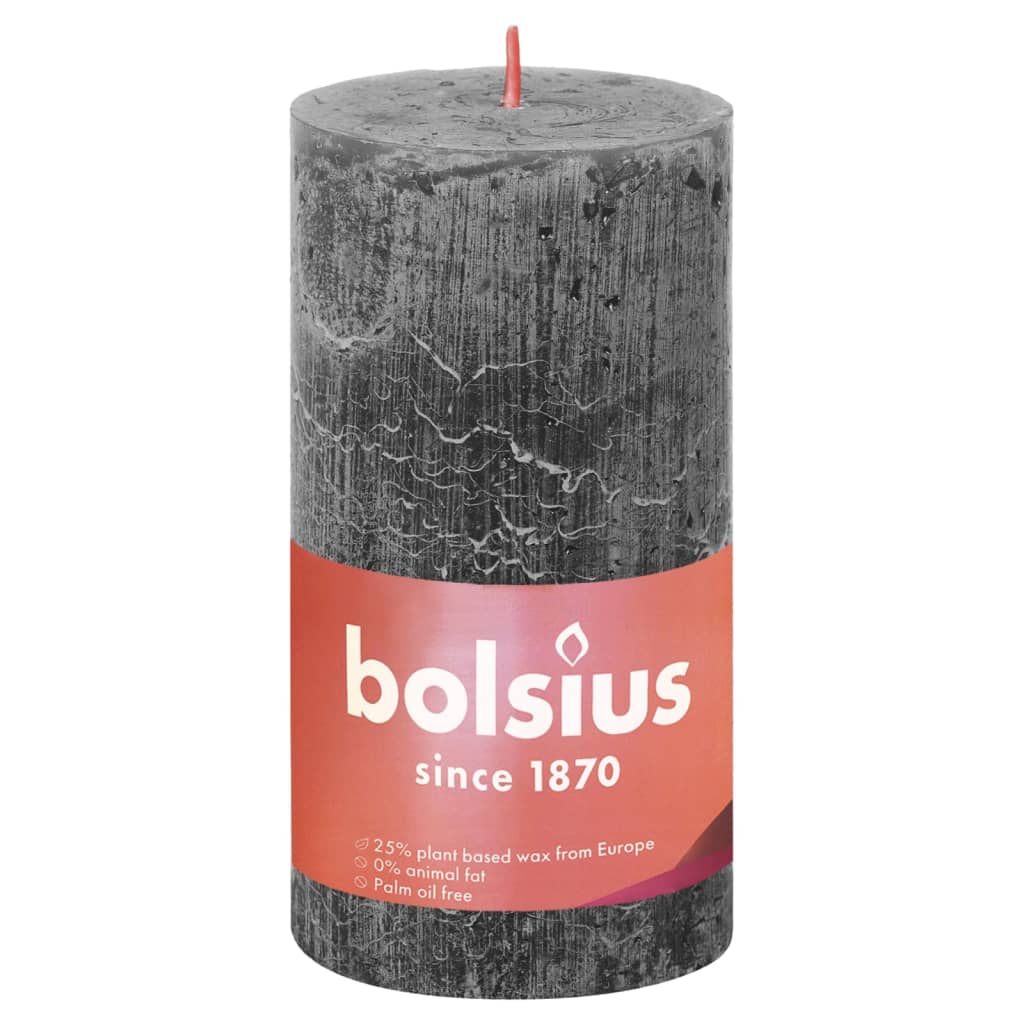 Bolsius Rustic Pillar Candles Shine 4 pcs 130x68 mm Stormy Grey