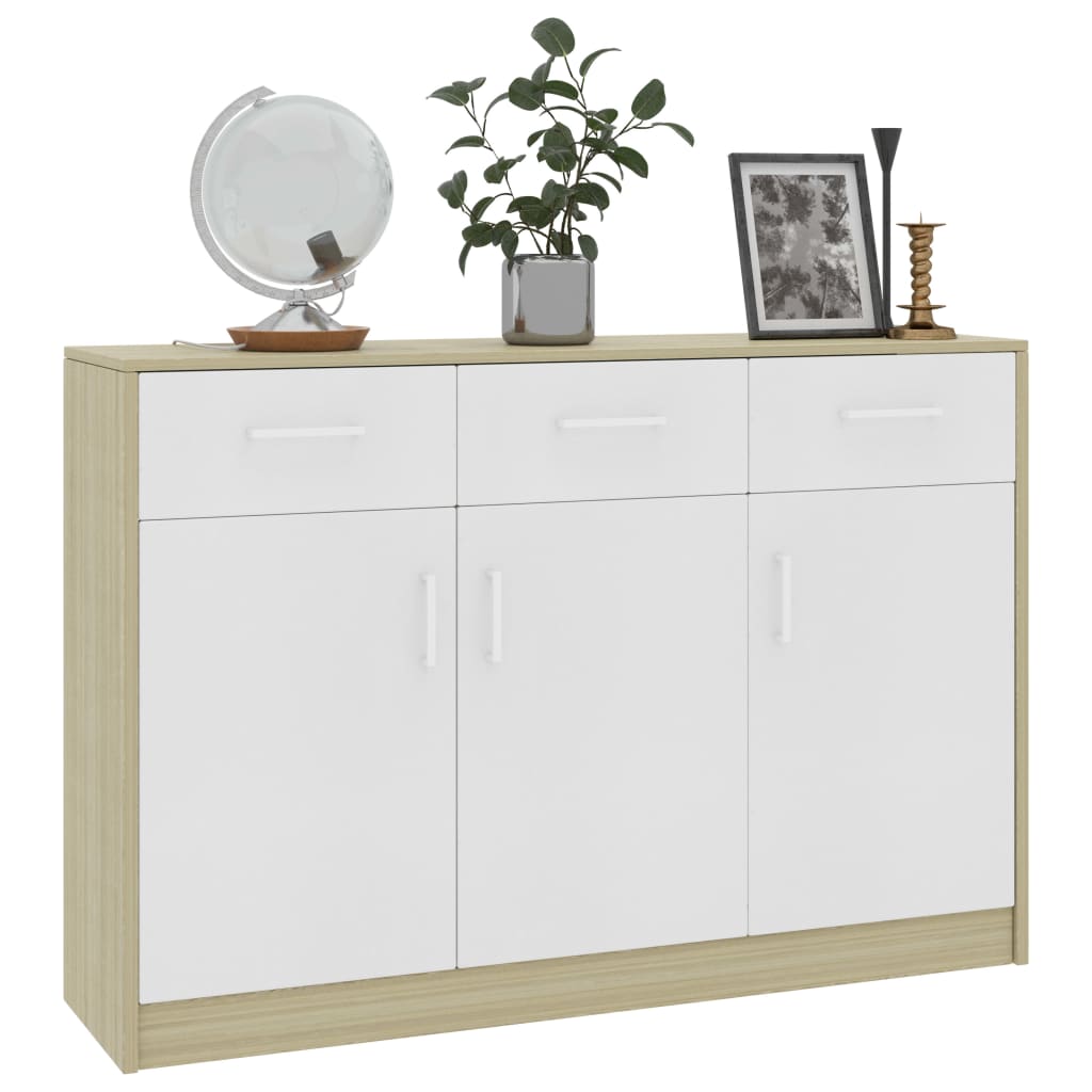 vidaXL Sideboard White and Sonoma Oak 110x30x75 cm Engineered Wood