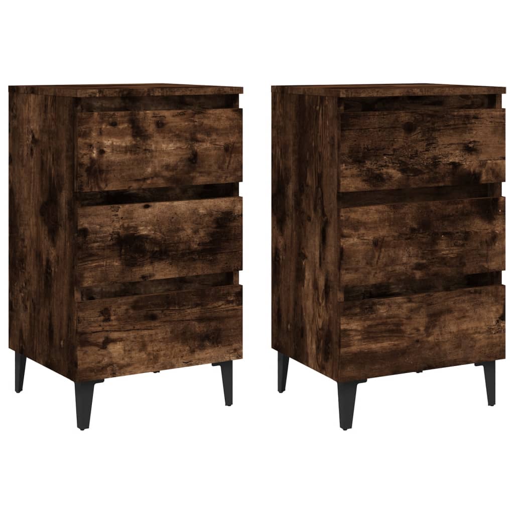 vidaXL Bed Cabinets with Metal Legs 2 pcs Smoked Oak 40x35x69 cm