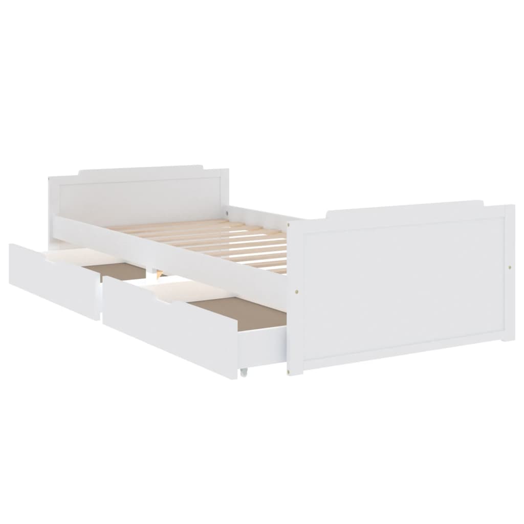 vidaXL Bed Frame with Drawers White Solid Wood Pine 90x200 cm