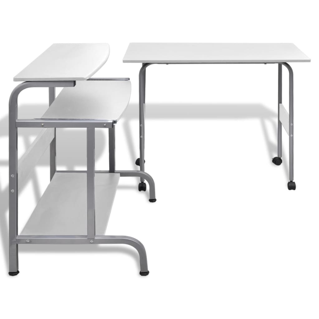 vidaXL 2 Piece Computer Desk with Pull-out Keyboard Tray White