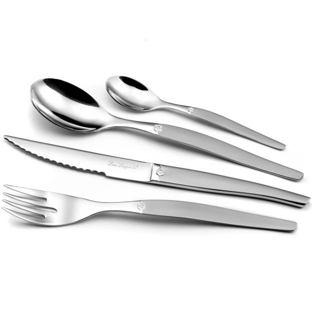 Lou Laguiole 24 Piece Cutlery Set Jet Satin Silver