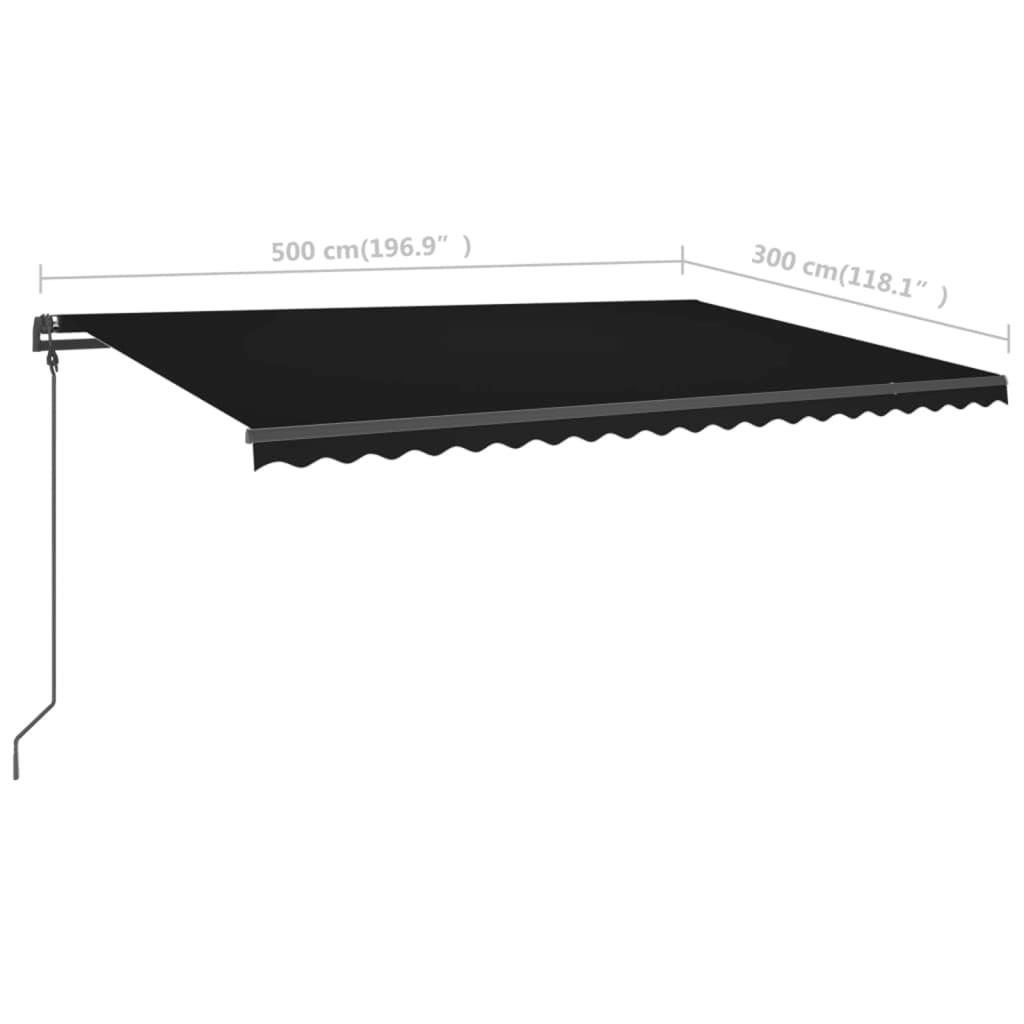 vidaXL Manual Retractable Awning with LED 5x3 m Anthracite