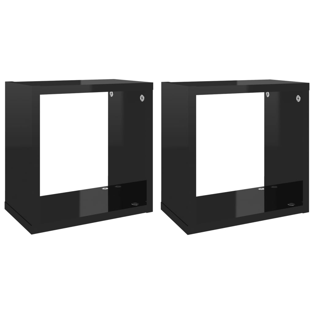 vidaXL Wall Cube Shelves 2 pcs High Gloss Black 26x15x26 cm