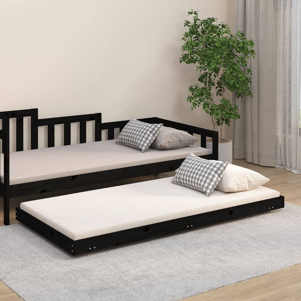 vidaXL Bed Frame Black 90x190 cm Single Solid Wood Pine
