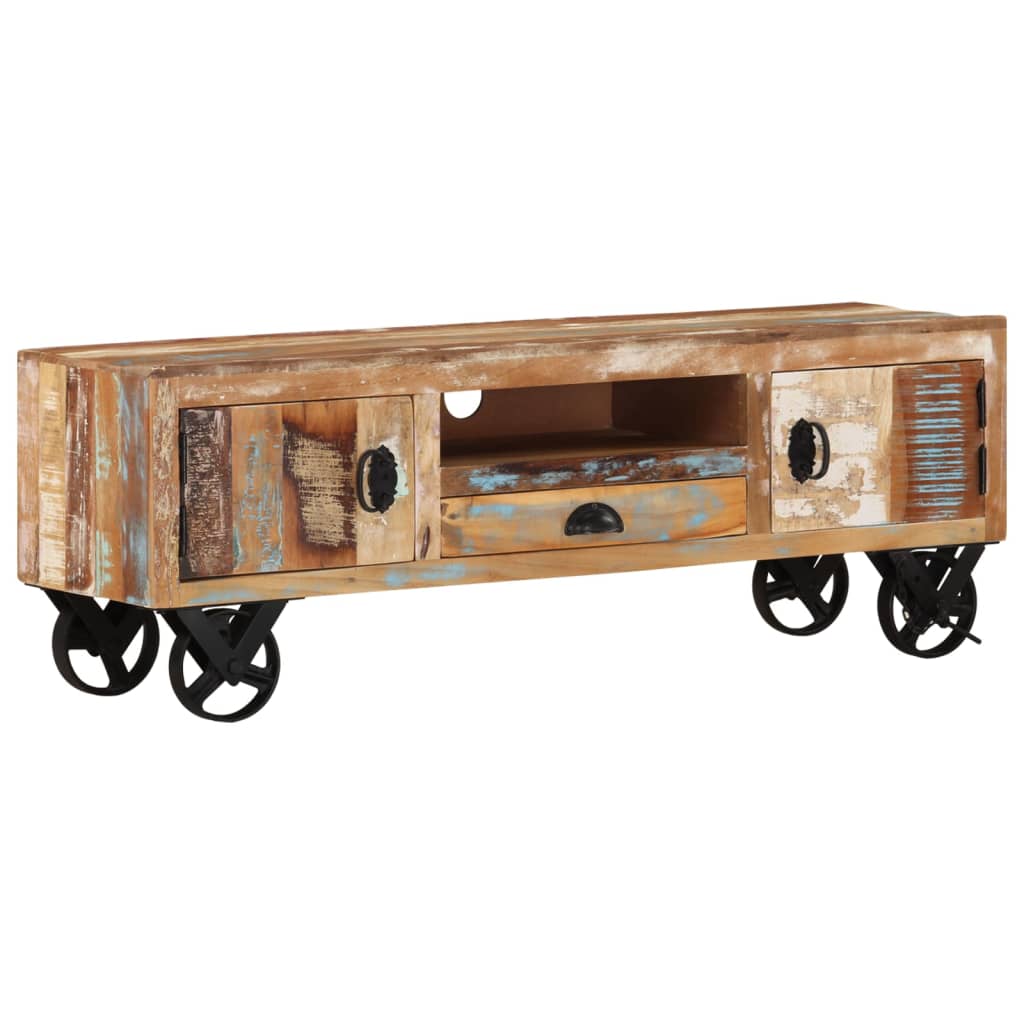 vidaXL TV Cabinet with Wheels 110x30x37 cm Solid Reclaimed Wood