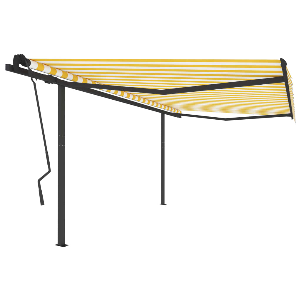vidaXL Manual Retractable Awning with Posts 4.5x3.5 m Yellow & White