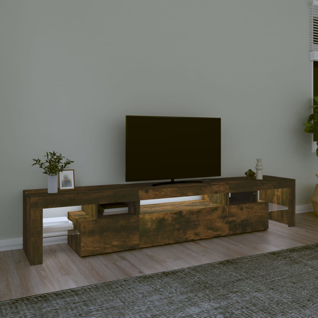 vidaXL TV Cabinet with LED Lights Smoked Oak 215x36.5x40 cm