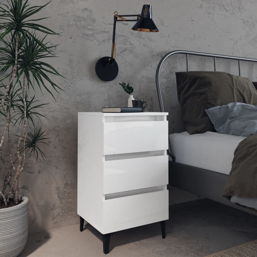 vidaXL Bed Cabinet with Metal Legs 2 pcs High Gloss White 40x35x69 cm