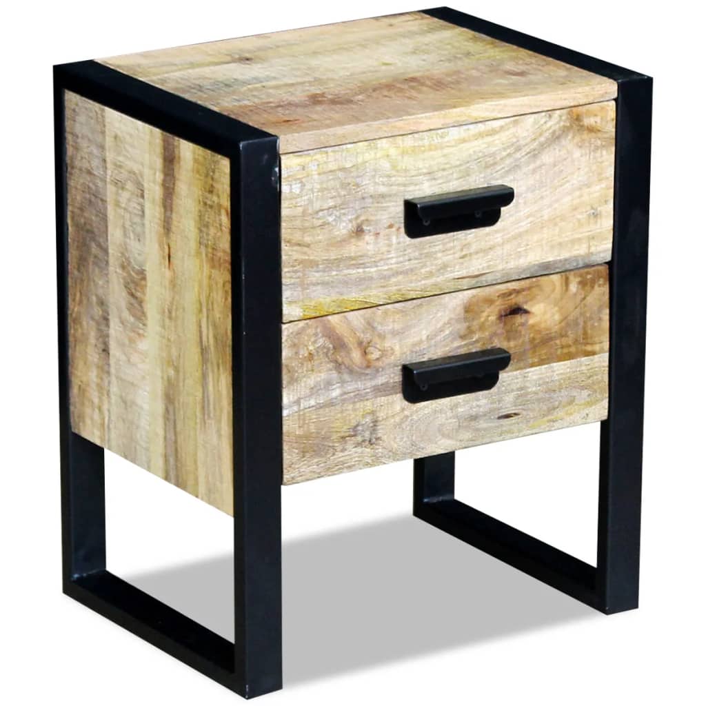 vidaXL Side Table with 2 Drawers Solid Mango Wood 43x33x51 cm