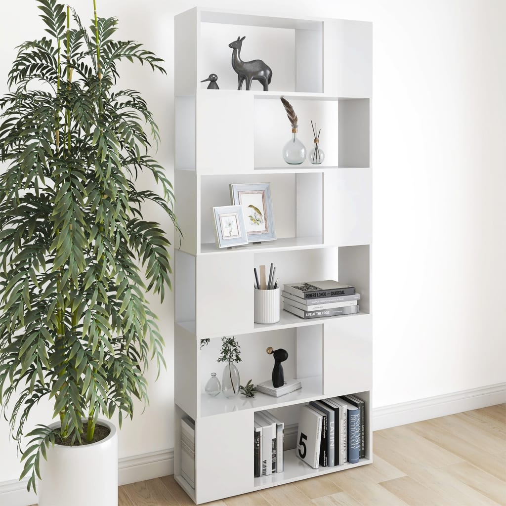 vidaXL Book Cabinet Room Divider High Gloss White 80x24x186 cm Engineered Wood