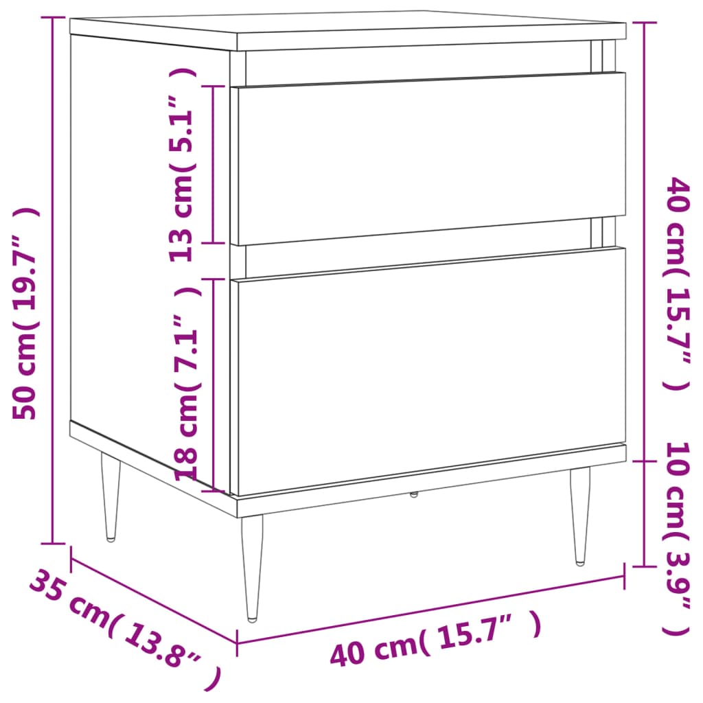vidaXL Bedside Cabinet White 40x35x50 cm Engineered Wood
