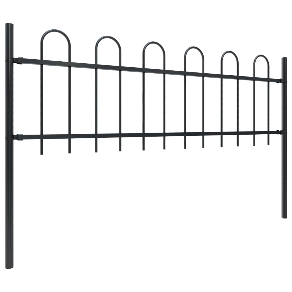 vidaXL Garden Fence with Hoop Top Steel 17x0.6 m Black