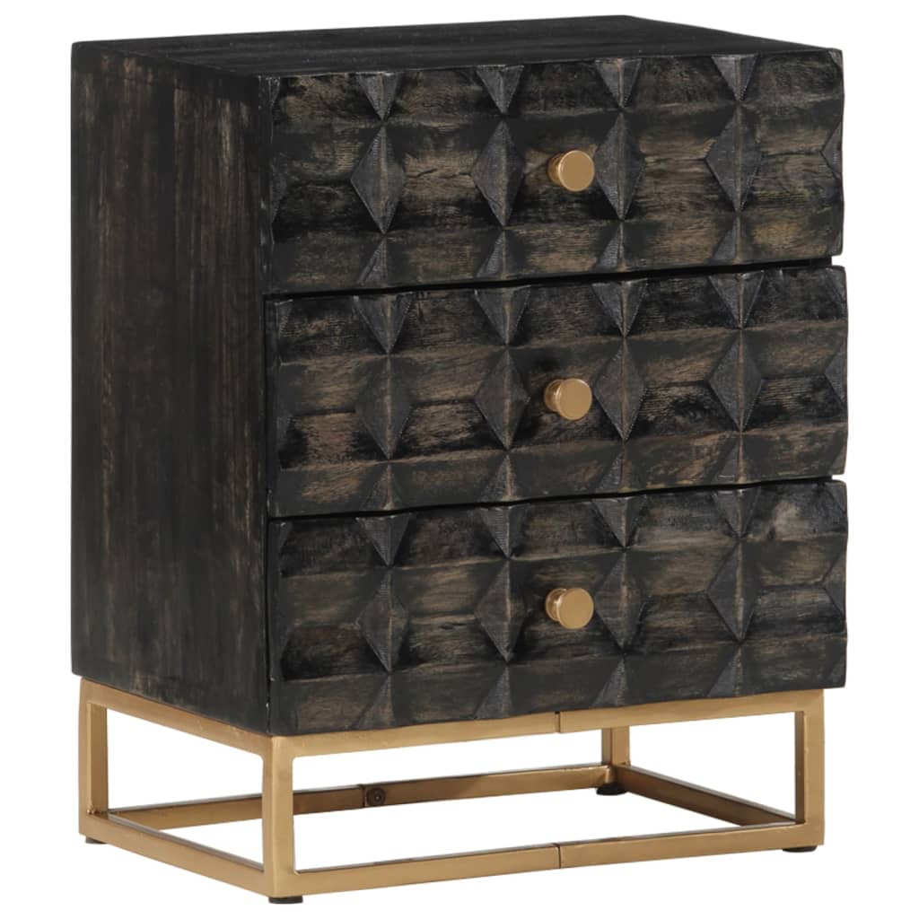 vidaXL Bedside Cabinet Black 40x29x50 cm Solid Wood Mango