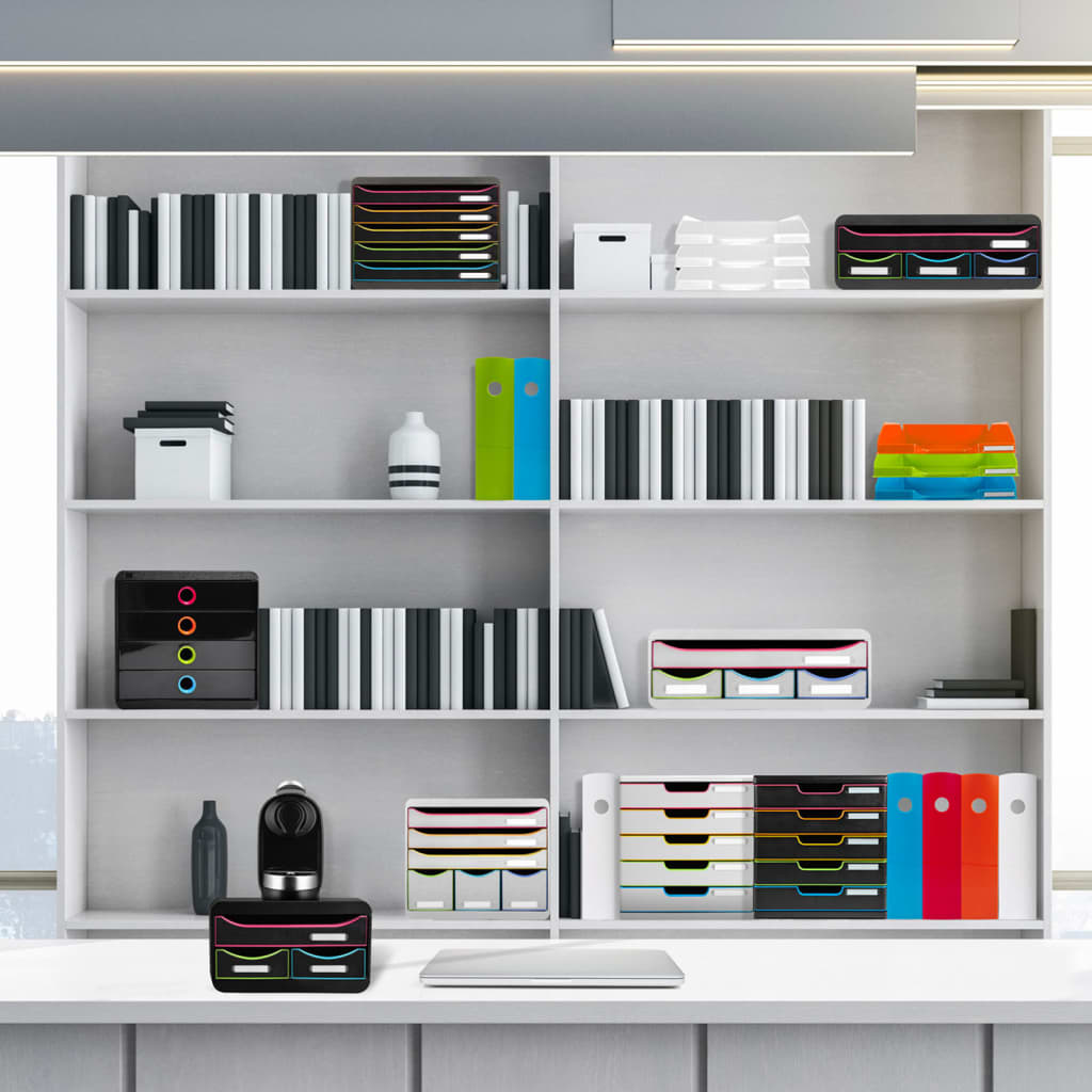 Exacompta Big-Box Desktop Drawer Set Black Office with 4 Drawers White