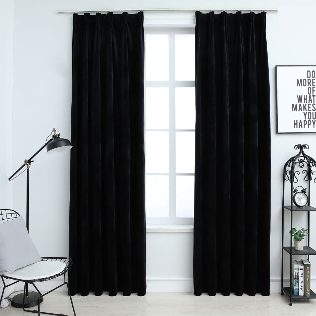 vidaXL Blackout Curtains 2 pcs with Hooks Velvet Black 140x225 cm
