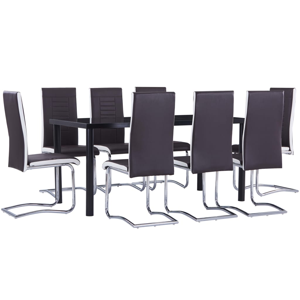 vidaXL 9 Piece Dining Set Faux Leather Brown