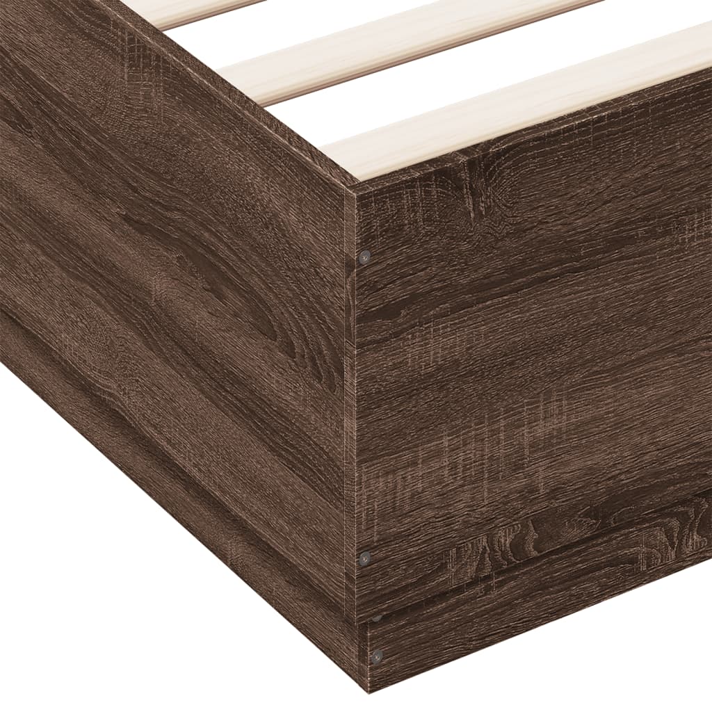 vidaXL Bed Frame with LED Lights Brown Oak 180x200 cm Super King Engineered Wood