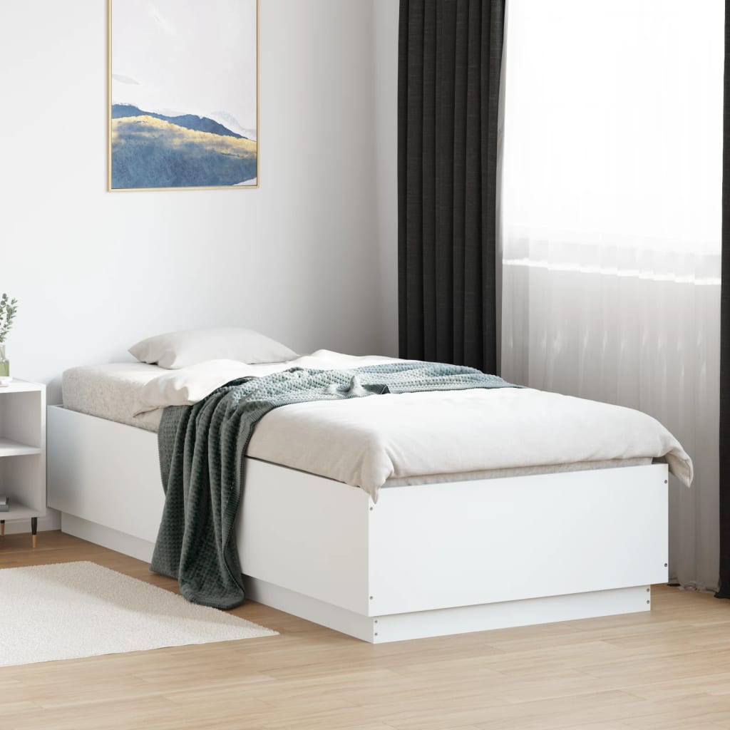 vidaXL Bed Frame with LED Lights White 90x200 cm Engineered Wood