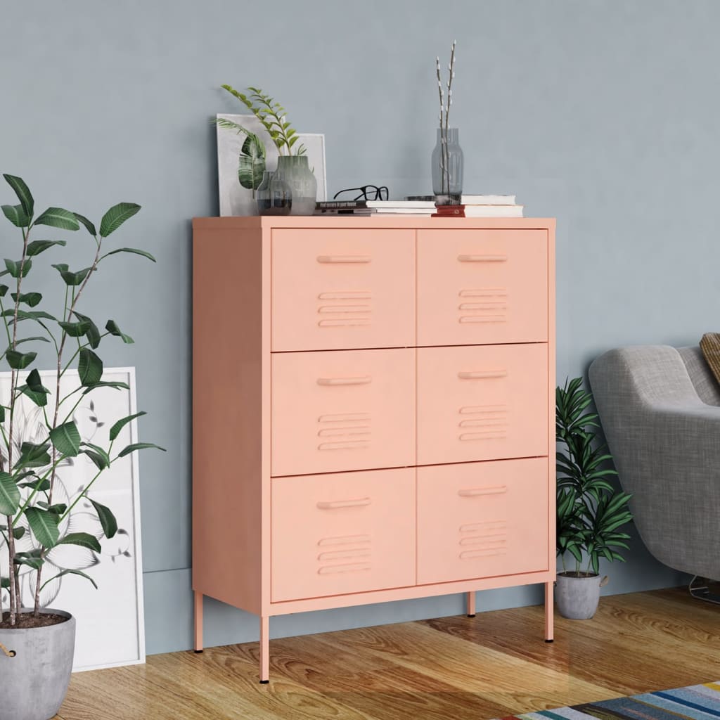 vidaXL Drawer Cabinet Pink 80x35x101.5 cm Steel