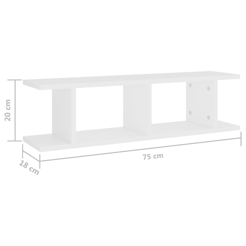 vidaXL Wall Shelves 2 pcs White 75x18x20 cm Engineered Wood