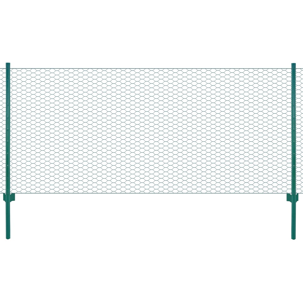 vidaXL Wire Mesh Fence with Posts Steel 25x0.75 m Green