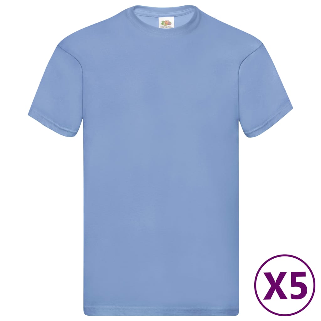 Fruit of the Loom Original T-shirts 5 pcs Light Blue XL Cotton